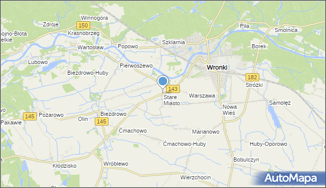 mapa Stare Miasto, Stare Miasto gmina Wronki na mapie Targeo
